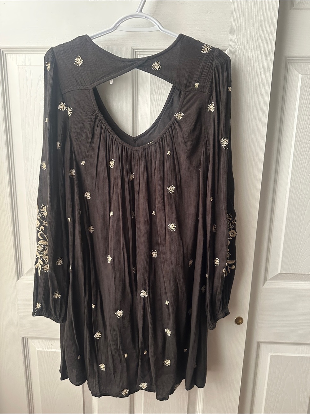 Free People Black Long-Sleeve Dress with Cream Floral Embroidery - Picture 2 of 3